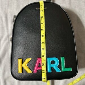 Karl Lagerfeld Black Backpack with Multicolor Lettering. Size 12x10x5.5